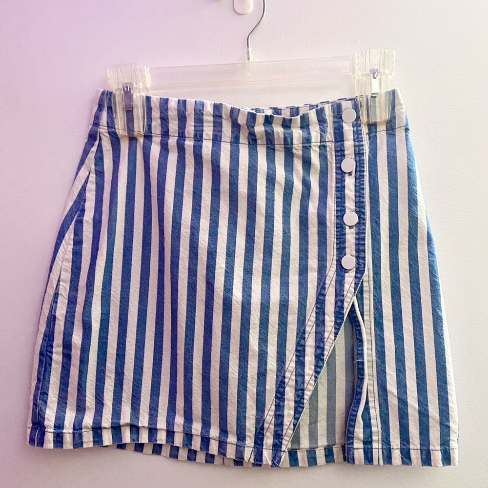 Blue and White Striped Mini Skirt, Small